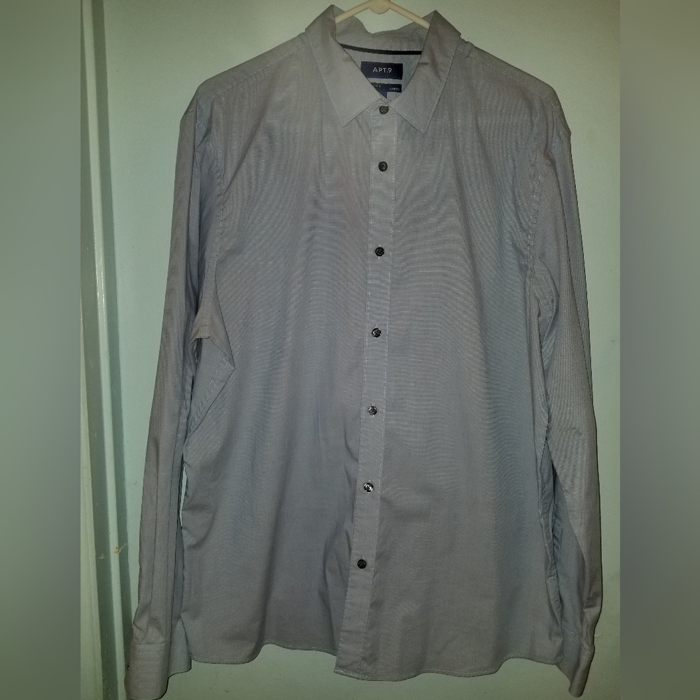 Apt 9 Men's Gray Button-Up Long Sleeve Dress Shirt Premier Flex XL